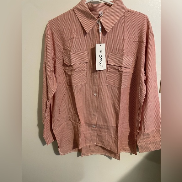 Sz L OMSJ OMSJ Women's Striped Button Down Shirts Casual Long Sleeve Stylish V - Picture 5 of 12